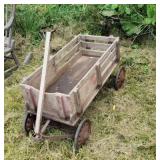Wooden wagon with tin wheels