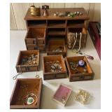 Wooden jewelry box with jewelry