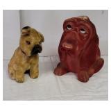 Early stuffed dog & plaster dog bank
