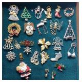 Bag of Christmas pins and earrings and Oneida