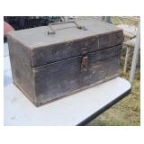 Small wooden tool chest with tray