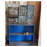 Wooden shelf with parts caddy