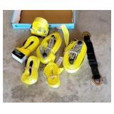 3 tow straps, 2 ratchet straps, 1 axle strap.