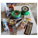 Bucket lot Dr trimmer string, drill bits, plastic