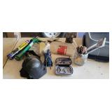 Tub lot, caulk guns, caulk, knee pads, screw