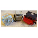 Cooler bag chair, Eddie Bauer cooler and battery