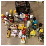 Black crate with insecticides, cleaning products,