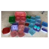 Box of Ziplock and Rubbermaid storage containers