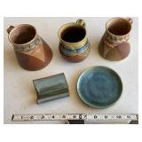 5 nice pottery pieces - signed