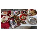 Grey tub of Christmas decor and lights