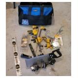 Tool bag, clamps, mitre saw, rasp, etc.