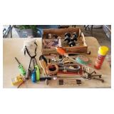 Box of misc. Casters, lighters, flag, etc.