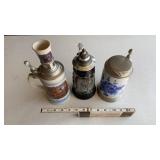 3 German steins - the base on 1 needs gluing