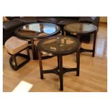 3 piece coffee/end table set, with foot stools.