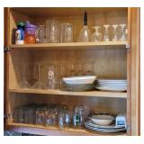 Cupboard lot of misc. Stemware, mugs, shot