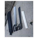 2 machetes, Ontario knife, and Blackie Collins