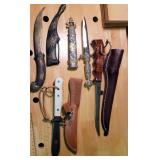 2 letter openers, Buck fillet knife, Boker knife.