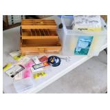 Tackle box lot with lures, etc, and tub with worm