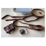 Clear and blue tote with misc leather