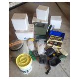 Fishing, coolers, ammo can, red tub