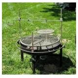 Fire pit with rotisserie, soup pot holder,