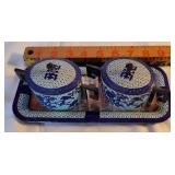 Signed .99 silver creamer & sugar - cloisonne? -