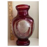 Red bohemian glass etched vase for Amory