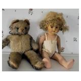 Felt doll and jointed early cat