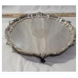 12" Sterling footed platter with Crest in Middle