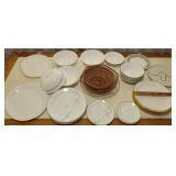 Lot of Corelle Dishes and Bowls, Baskets, and