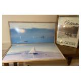 3 piece art - 2 framed seascape prints on board