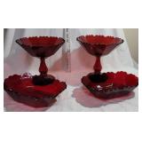 4pcs red Bohemian glass - some chips