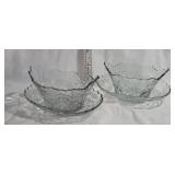 2 early glass bowls with under trays - chips