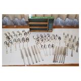 60 pieces of Assorted Flatware in green wood box