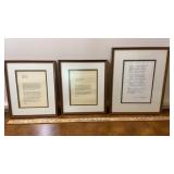 3 framed prayers for Amo Houghton - Rm 1 on table