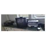 Vintage electronics, boom box, tv, cd player,