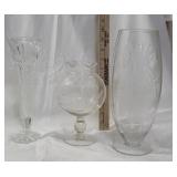 3 vases incl etched peacock