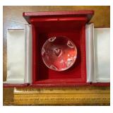 Signed glass sphere with hearts in box- Steuben?