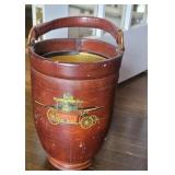 Leather fireman bucket- repro info on the bottom