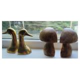 2 pairs of bookends - marble mushrooms and brass