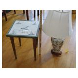 Lamp and Small Tile Top Table (tiles need