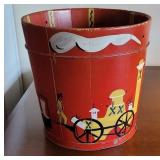 Wooden sap bucket with painting on it