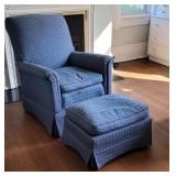 blue upholstered armchair with matching