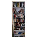 Contents of books on single white bookshelf