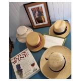 Wine & Hats. A collection of hats, a photo a wine