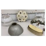 2 light fixtures and 3 misc shades - in a red