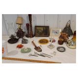 Hodgepodge box of junque - Indian print, candles,