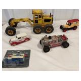 Box of Tonka, Marx and Ertl trucks and cars