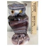 Signed purple slag glass owl jar - missing an eye