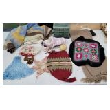 Estate box - very old handmade linens, purse,